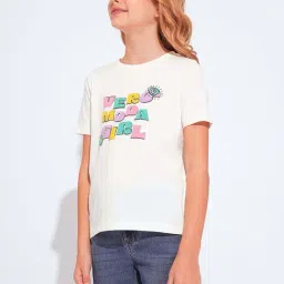 VERO MODA GIRL Kids Cloud Dancer Cotton Printed Round neck T-Shirt-picture-37