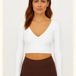 PUERY Women Solid V-Neck Cotton Crop Regular Top-picture-24