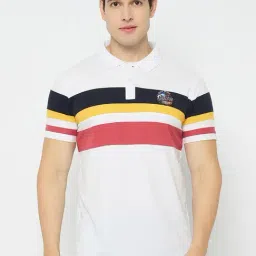 Duke White Slim Fit Striped Polo T-Shirt-image-0