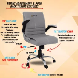 zidle Maxson Adjustable Mid Back Flip-Up Arm Office Chair Leather & Wood 109.22x60.96 cm Grey for Home & Office image 5