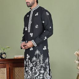 Jompers Floral Embroidered Chikankari Mandarin Collar Straight Kurta-picture-32