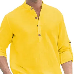 KNOWTED Mandarin Collar Roll-Up Sleeves Straight Short Kurta image 5