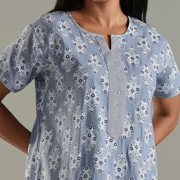 9shines Label Women Cotton Nighty with Ethnic Print & Decorative Placket image 2