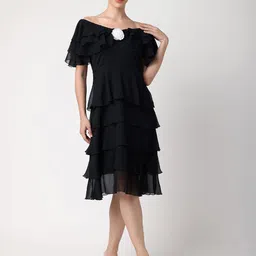 BLANC9 Women Off-Shoulder Chiffon Fit & Flare Dress-picture-14