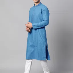 Manthan Men Blue Solid Thread Work Kurta image 2