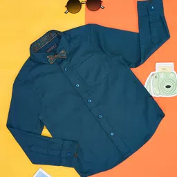 Pantaloons Junior Full Sleeves Solid Shirts With Bow  - Teal Blue-image-38