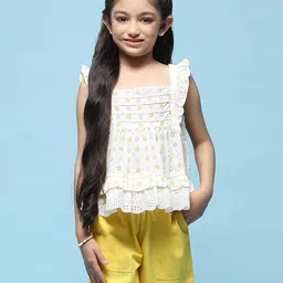 BIBA Sleeveless Schiffli Embroidered Cotton Top - White-image-14