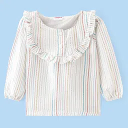 Babyhug Cotton Knit Full Sleeves Striped Top with Frill Detailing - White-picture-23