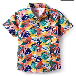 Babyhug Cotton Knit Half Sleeves Shirt with Floral Print - Yellow & Blue-picture-24