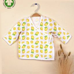Mom's Home Muslin Organic Cotton Full Sleeves Lemons Printed Jhabla - White & Yellow-picture-16