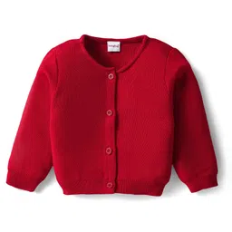 Babyhug Knitted Full Sleeves Solid Front Open Sweater - Red-picture-10