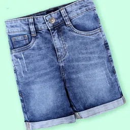 Kiddopanti Denim Woven Mild Washed Shorts - Medium Blue image 1