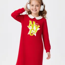 Honeyhap Premium 100% Cotton Looper Knit Winter Dress With Bio Finish & Text Print - Salsa-picture-22