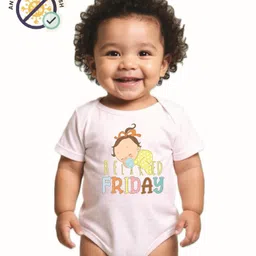 COCOON ORGANICS 100% Cotton Knit Half Sleeves Relaxed Friday Text Printed Onesie - White-picture-11