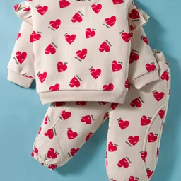 ToffyHouse Knitted Full Sleeves Top & Jogger Set with Heart Print - Cream-image-34