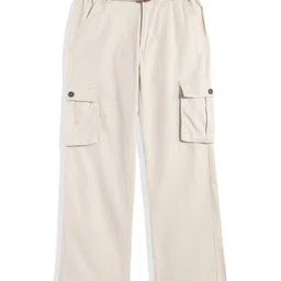 CAVIO Cotton Woven Solid Cargo Pant With Belt - Cream-picture-21
