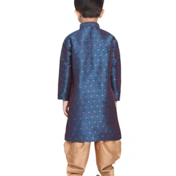 JBN Creation Full Sleeves Woven Zari Work Detailed Kurta With Solid Dhoti Set - Blue & Gold image 3