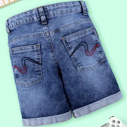 Kiddopanti Denim Woven Mild Washed Shorts - Medium Blue image 3