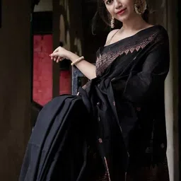 LALITATEX Ethnic Motifs Zari Silk Blend Handloom Saree image 3