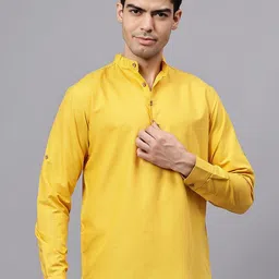 Navkanj Band Collar Roll-Up Sleeves Short Kurta-image-86