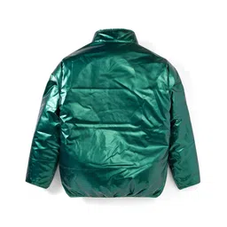 Primo Gino Woven Full Sleeves Reversible Puffer Quilted Jackets With LA Embroidery - Green & Off White image 3