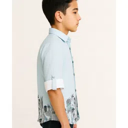 CAVIO Cotton Woven Full Sleeves Floral Printed Shirt - Light Blue image 4