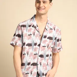 Voroxy Men Relaxed Cuban Collar Abstract Printed Polycotton Casual Shirt-image-25