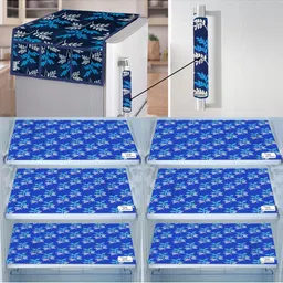 E-Retailer 8Pc Blue & White Printed Waterproof 3-Layered Refrigerator Covers With Pockets-picture-18