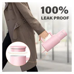 House of Quirk 1200ml Stainless Steel Tumbler Hot and Cold with Handle and Lid 2 Straw -Misty Rose image 4