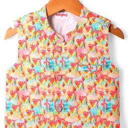 Babyhug Cotton Woven Full Sleeves Solid Kurta Pyjama Set with Printed Jacket - Pink image 4