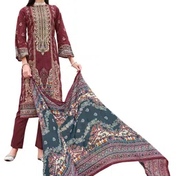 dravinam trends DRAVINAM Ethnic Motifs Embroidered Pure Cotton Unstitched Dress Material-picture-32