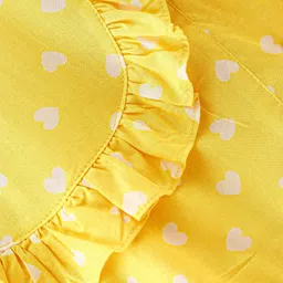 Babyhug Rayon Half Sleeves Kimono Woven Top With Heart Print and Frills Detailing - Yellow image 5