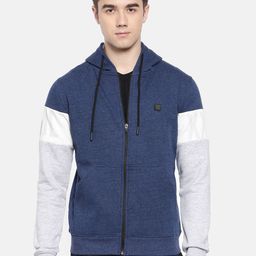 Proline Active Men Navy Blue & Grey Colourblocked Hooded Sweatshirt-picture-12