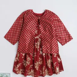The Magic Wand Kids Maroon Printed Dress Set-image-20