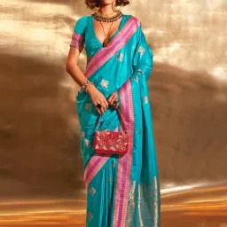 Saree Mall Blue Woven Sarees With Unstitched Blouse-image-10