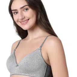 Enamor A028 Lightweight V-Neck Cotton T-shirt Bra -Padded Wirefree Medium Coverage-Grey image 3