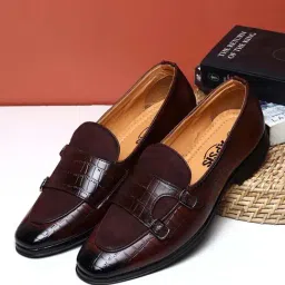 Apsis Men's Brown Monk Shoes-image-5