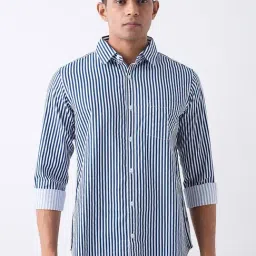 Spykar Blue Cotton Slim Fit Stripes Shirt-picture-30