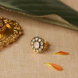 CURIO COTTAGE Gold-Plated Kundan Studded Adjustable Finger Ring-picture-43