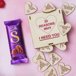 eCraftIndia Wooden 20 Reasons Why I Need You Gift Box & Cadbury Dairy Milk Silk Chocolate image 2