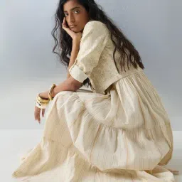 Bombay Paisley by Westside Off-White Cotton Tiered Dress with Jacket-picture-24