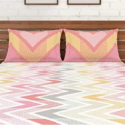 Spaces Atrium Pink & Grey Cotton 144 TC Bed Sheet Set image 3