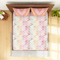 Spaces Atrium Pink & Grey Cotton 144 TC Bed Sheet Set image 4