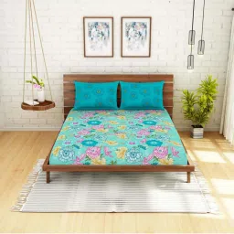 Spaces Atrium Plus Aqua Blue Cotton 210 TC Bed Sheet Set image 2