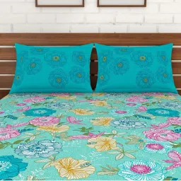 Spaces Atrium Plus Aqua Blue Cotton 210 TC Bed Sheet Set image 3