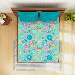 Spaces Atrium Plus Aqua Blue Cotton 210 TC Bed Sheet Set image 4