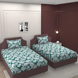 Bromwick Green Floral 160 TC 2 Single Bedsheet with 2 Pillow Covers-image-22