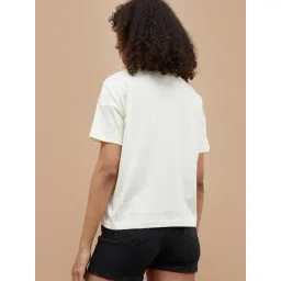 Ginger By Lifestyle Off White Cotton Regular Fit Printed Top image 2