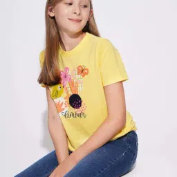 VERO MODA GIRL Kids Lemon Drop Cotton Printed T-Shirt-picture-35
