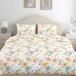Haus & Kinder Cotton Multicolor Hawaiian Petals 144 TC King Flat Bedsheet with 2 Pillow Covers-picture-43